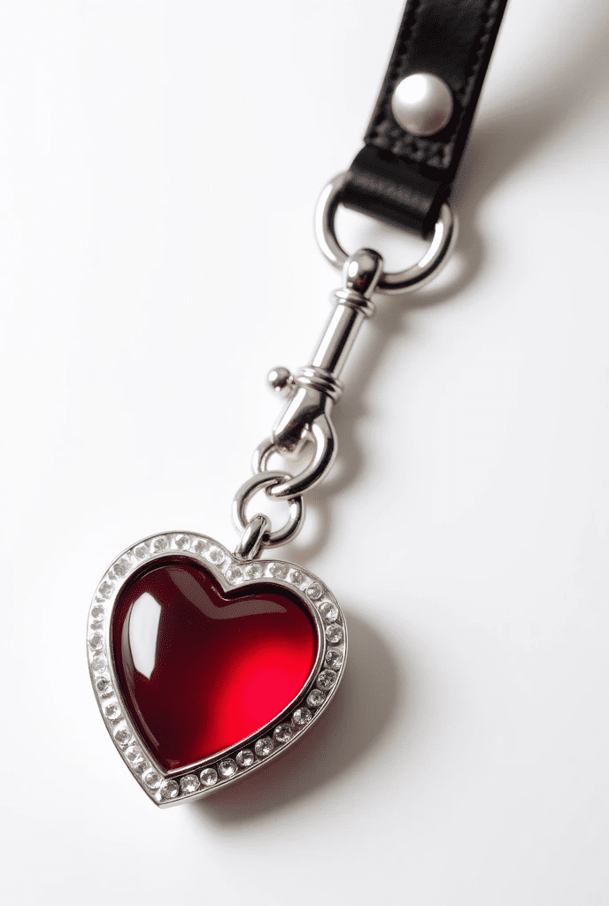 Submissive kneeling pose wearing heart jewel anal plug with leash, dim lighting and dominant energy